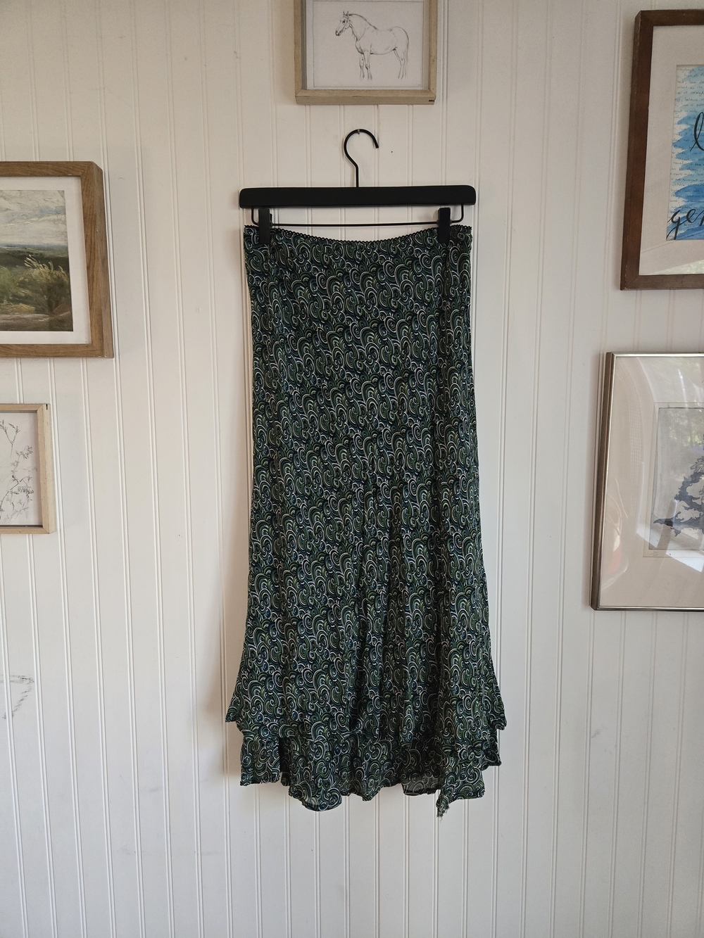 Style & Co Y2k 90's Green Paisley Tiered Maxi Skirt